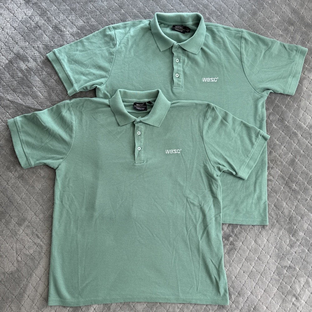 WESC Polo Shirt Mens Medium Womens Large Green Collared Short Sleeve Lot Of 2